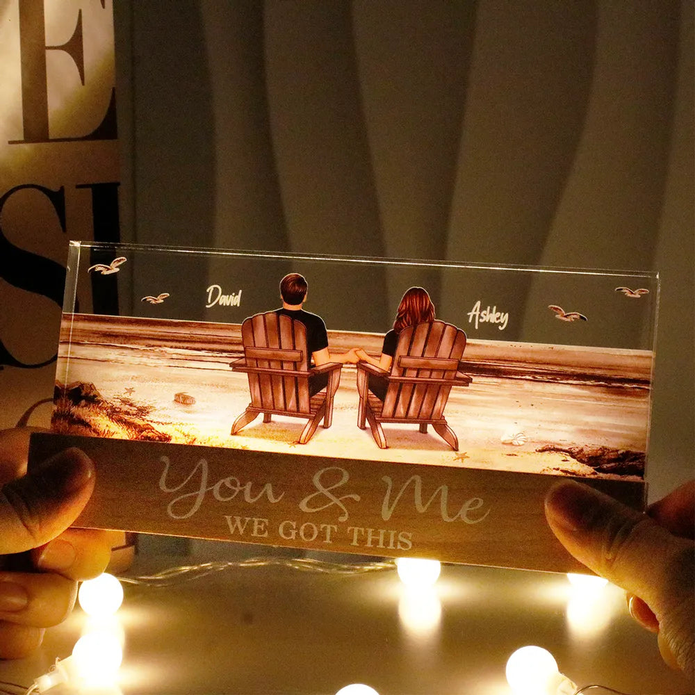 Block LED Light Plaque with Beach Couple Design, Romantic Ambience, Perfect Gift for Couples