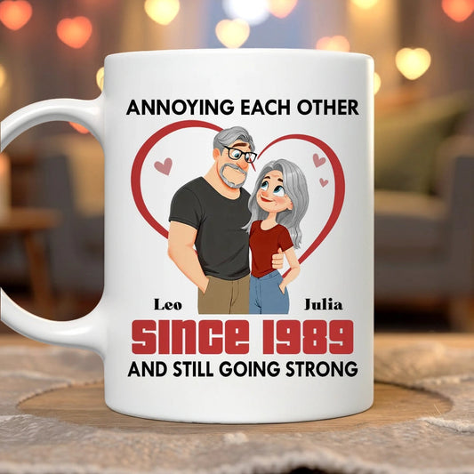 Personalized Couple Ceramic Mug - Cute Heart Cartoon for Morning Coffee, Unique Creative Gift for Husband or Wife