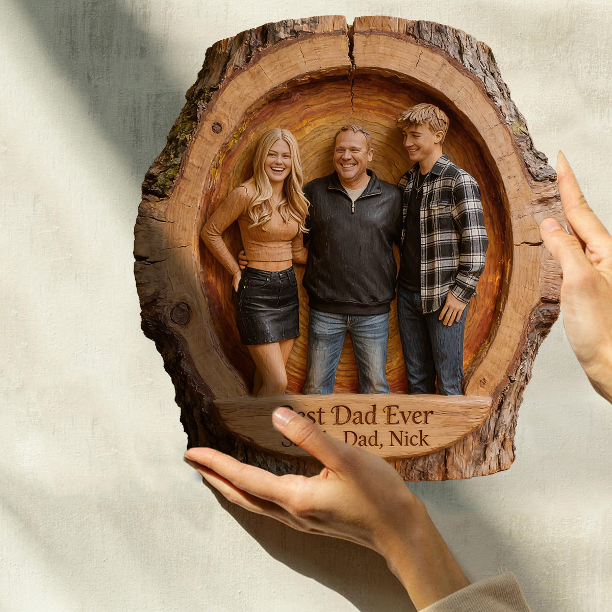 Custom Best Dad Ever Wood Log Figurine, Personalized Father and Daughter Carved Statue, Rustic Tabletop Decor Gift for Father's Day