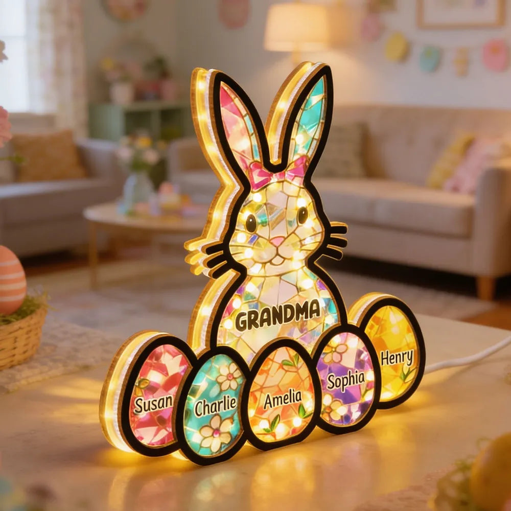 Wooden Acrylic Suncatcher Night Light Mosaic Bunny for Grandma - Personalized Easter Decor That Glows as a Unique Gift