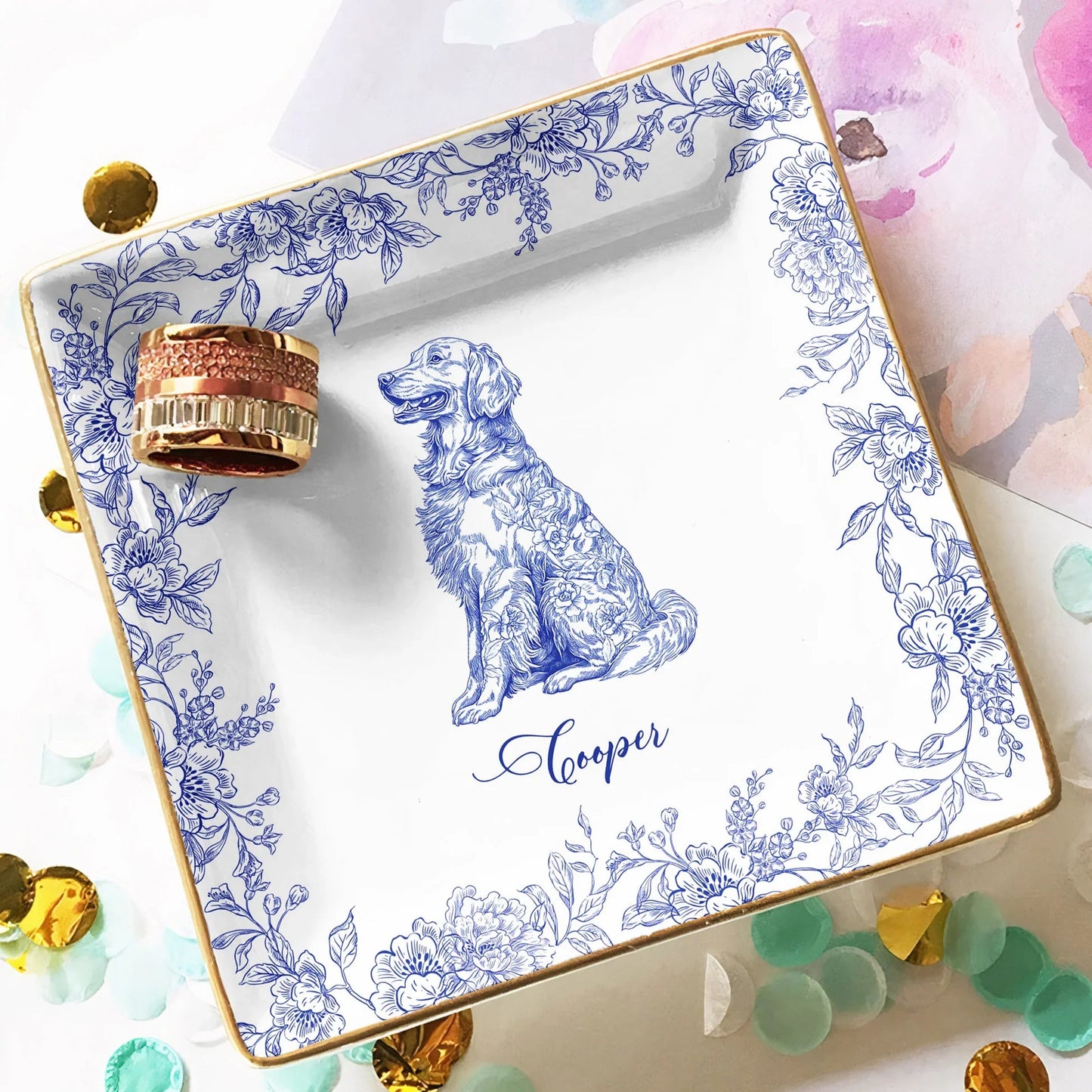 Personalized Dog Design Jewelry Dish, Gift for Dog Lovers, Custom Name & Design