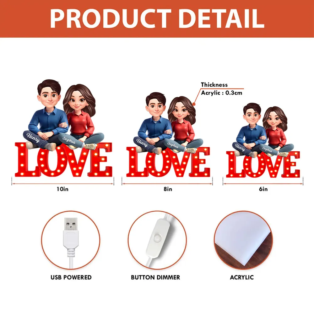 Personalized Couple Acrylic Light Box with Warm Glow LOVE Sign Decor, Unique Keepsake Gift for Him or Her