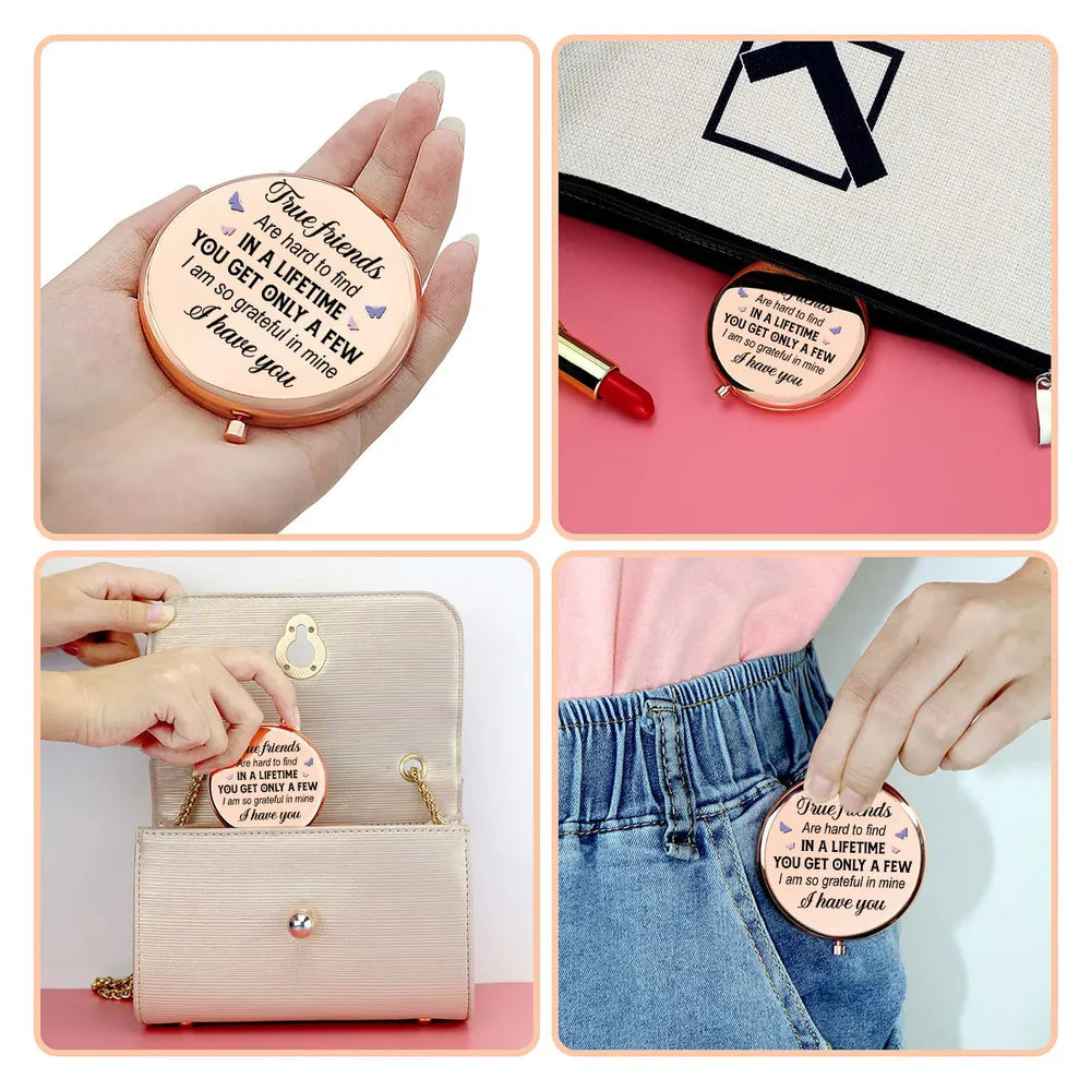 Personalized Metal Compact Mirror True Friends Quote Pocket Gift for Best Friend - Sweet Everyday Reminder