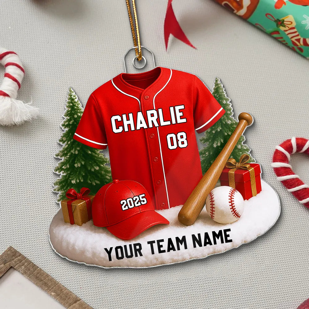 Custom Baseball Jersey Acrylic Ornament with name & number personalization, perfect team or fan holiday gift