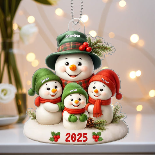 Acrylic Ornament Snowman Family Design for Holiday Décor, Warm Festive Accent, Gift-Ready for Grandma and Family