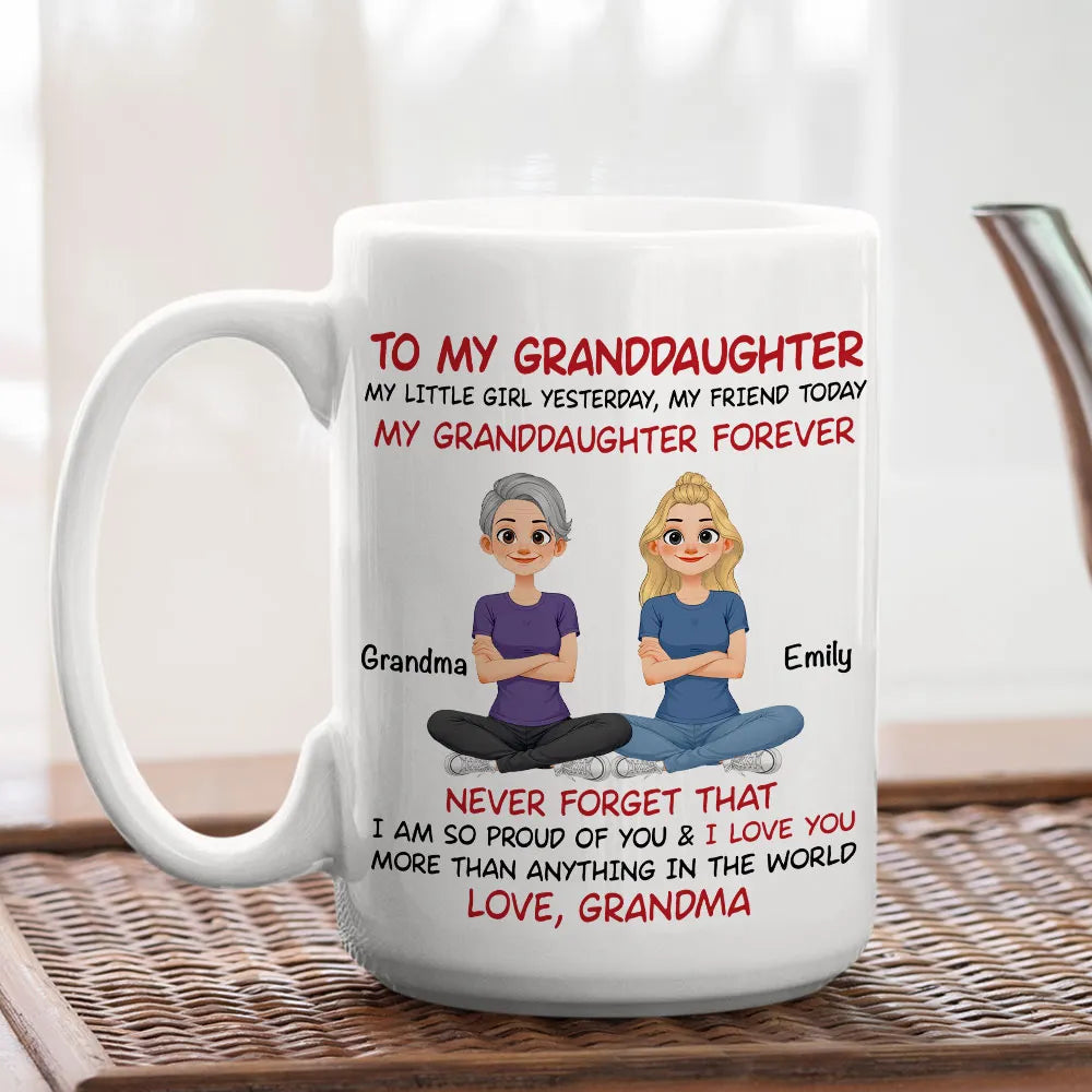 Personalized Grandma and Granddaughter Quote Ceramic Mug - Cute Cartoon Gift for Granddaughter, Daily Coffee Reminder