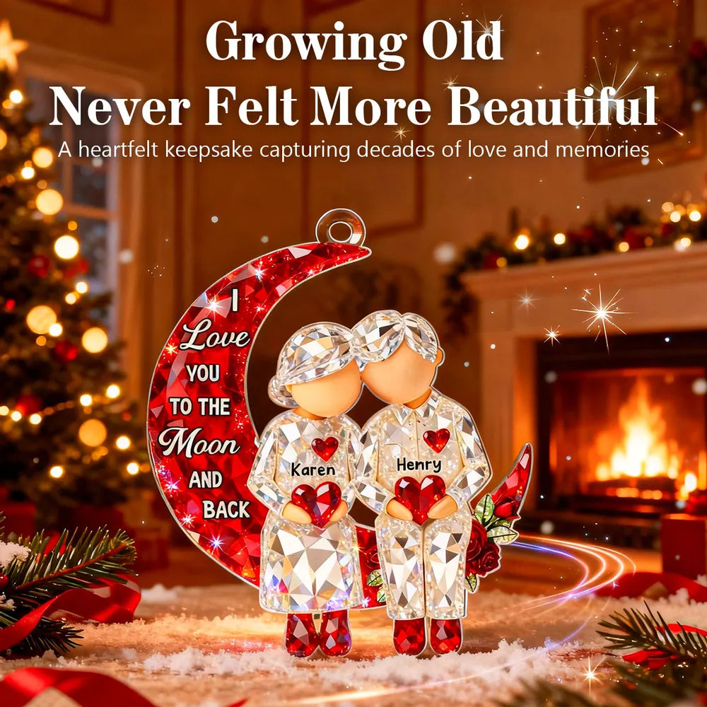 Personalized Acrylic Ornament Couple Love You to the Moon and Back Christmas Tree Decor, Unique Gift for Him or Her