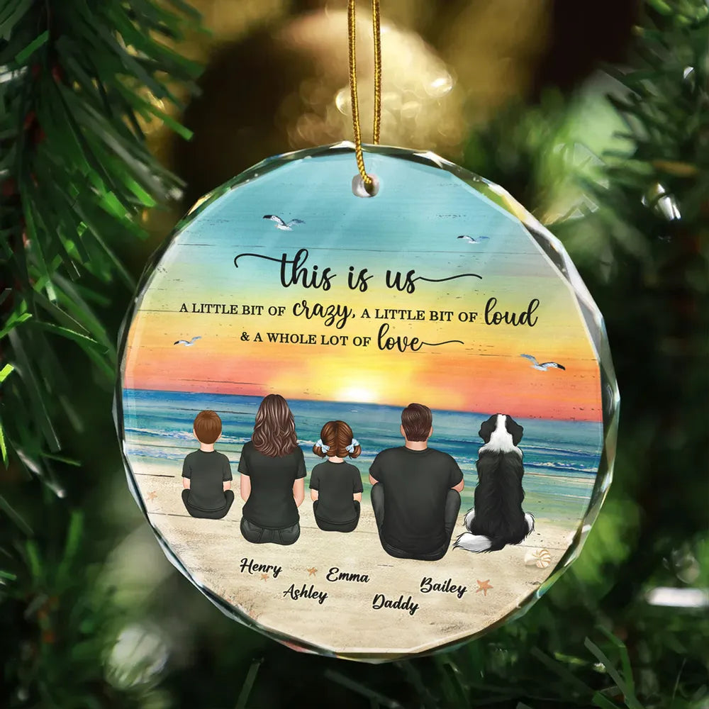 Crystal Ornament with Family Back View and Beach Scene, A Heartwarming Gift for Loved Ones