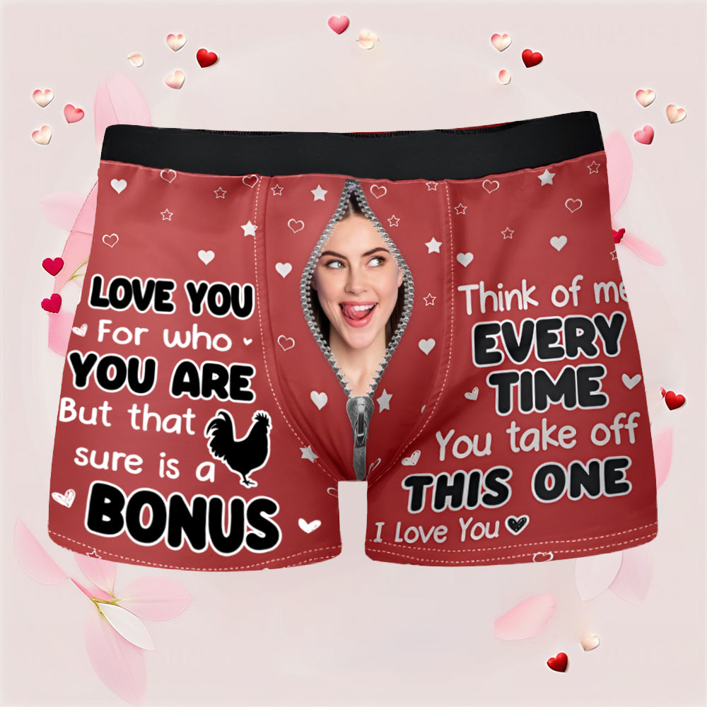 "Think of Me Every Time You Take Off These – Romantic and Funny Personalized Boxer Briefs for Him"