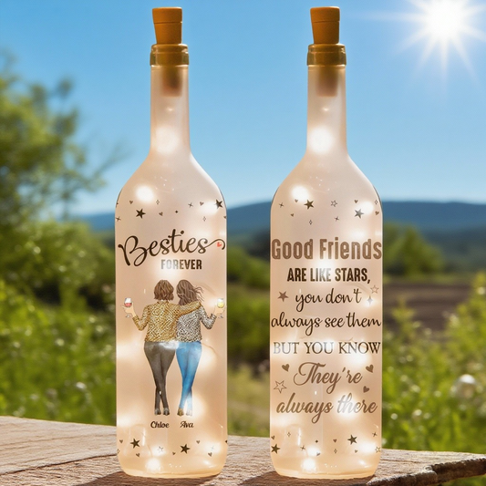 Friendship Bottle Lamp with Clear Print and Twinkling Light Design, Warm Decorative Accent, Gift-Ready for Best Friends and Loved Ones