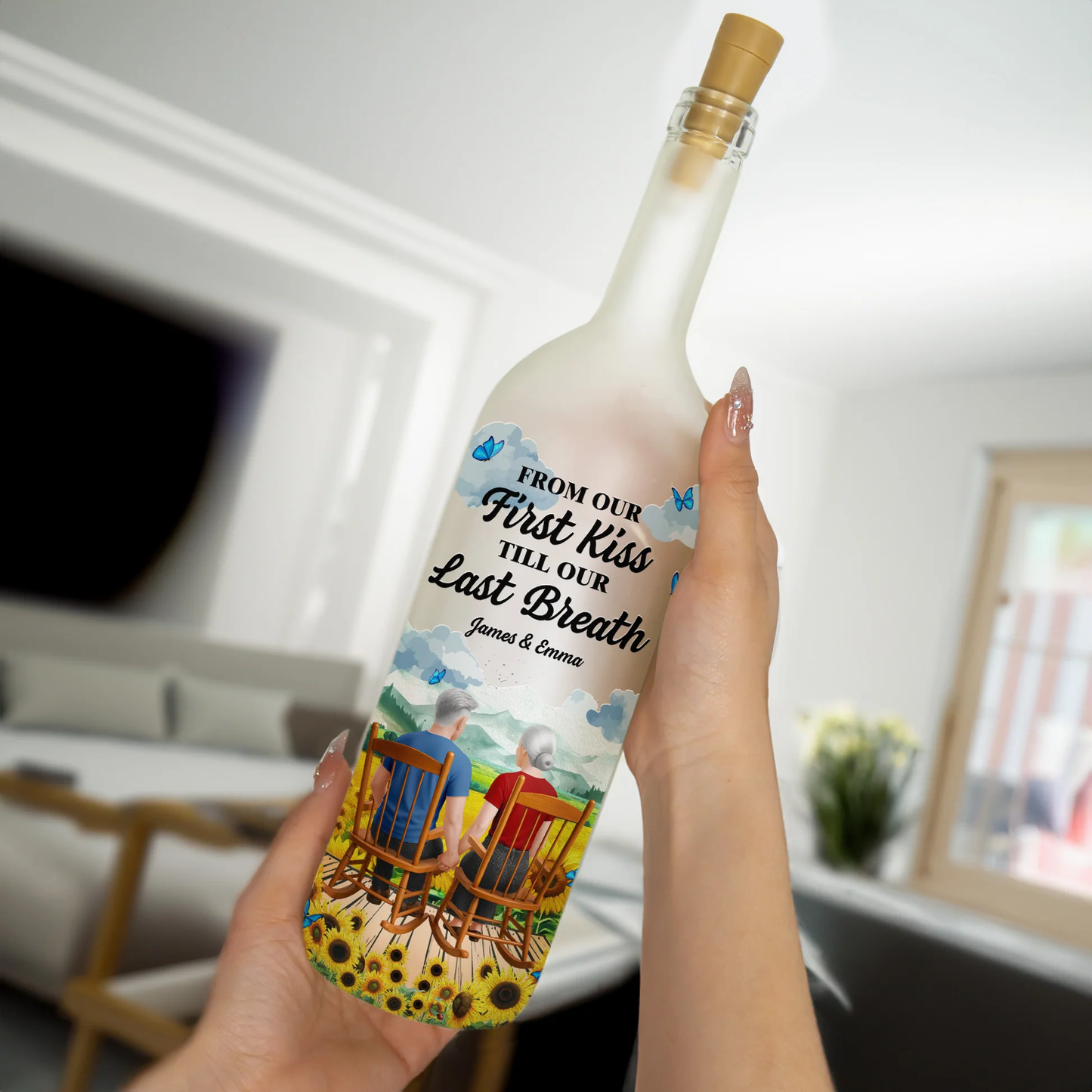Personalized Bottle Lamp From Our First Kiss Till Our Last Breath Romantic Couple Gift With Warm Glow Home Decor