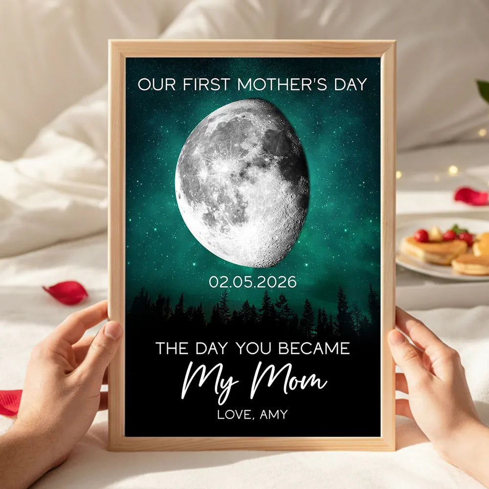 Personalized First Mother's Day Moon Phase Poster, Galaxy Night Sky Wall Art, Unique Gift for a New Mom