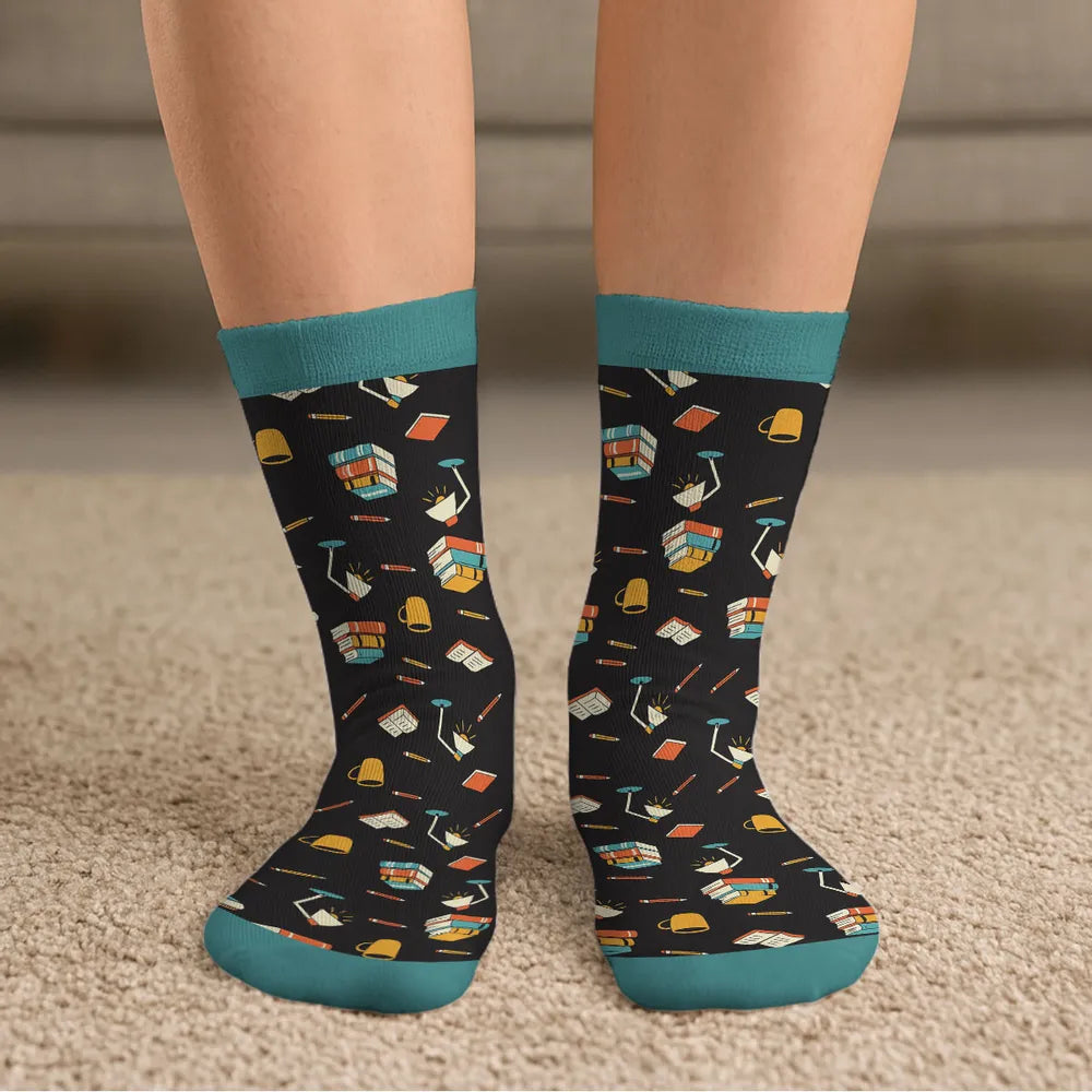 Personalized I am Booked Crew Socks, Funny Book Lover Gift, Cozy Reading Vibes With Vibrant Colors