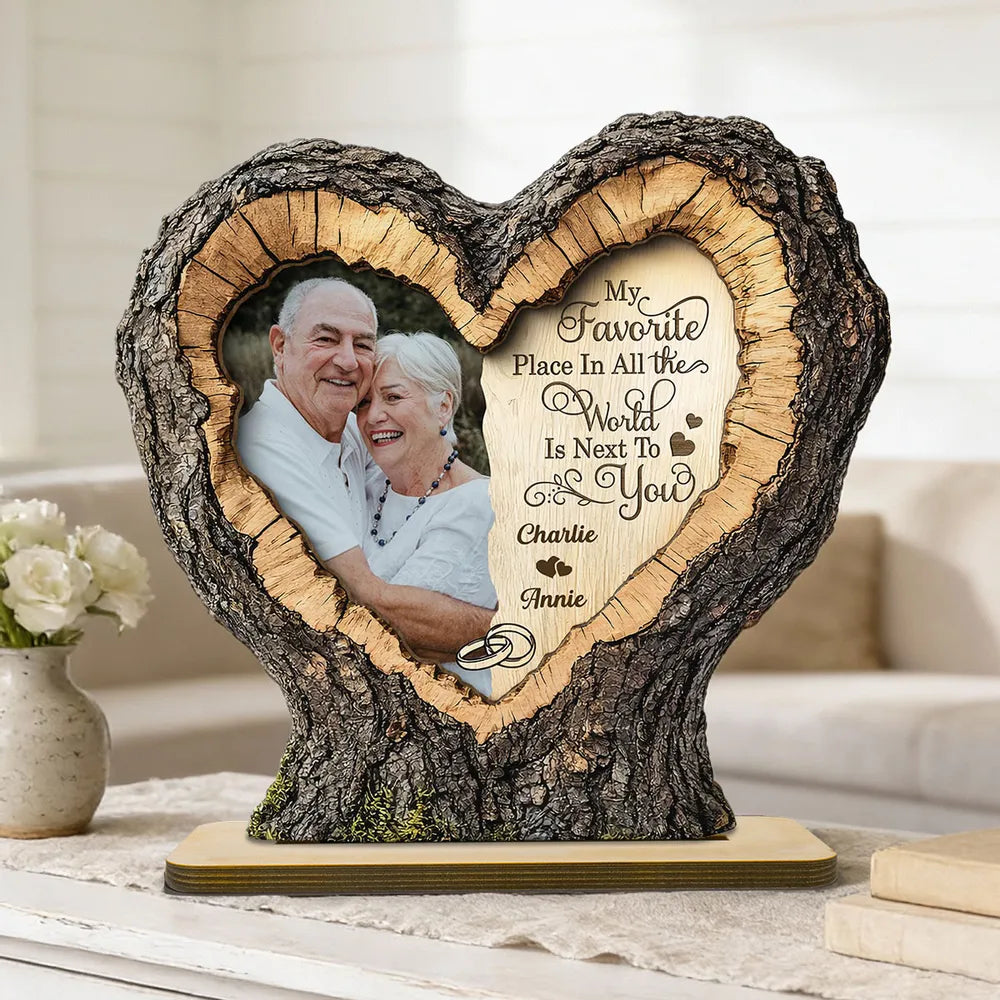 Personalized 2-Layer Wooden Plaque With Couple Photo and Heart Quote, Romantic Living Room Display, Unique Gift