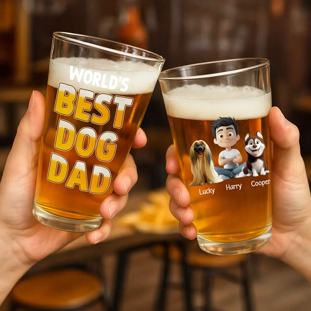 World's Best Dog Dad - Custom Beer Glass for Dog Dad – Perfect Gift for Dog Dads on Father’s Day or Birthdays