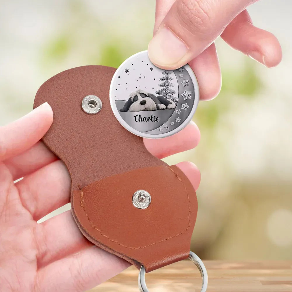 Carry Me Close Pocket Hug Memorial Gift, Clear Print Metal Coin with Leather Keychain Case, Portable Pet Remembrance Keepsake