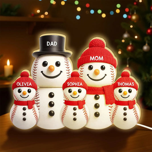 Baseball Snowman Family Acrylic Light Box, Personalized Design, Christmas Decor, Warm Glow, Unique Gift for Family