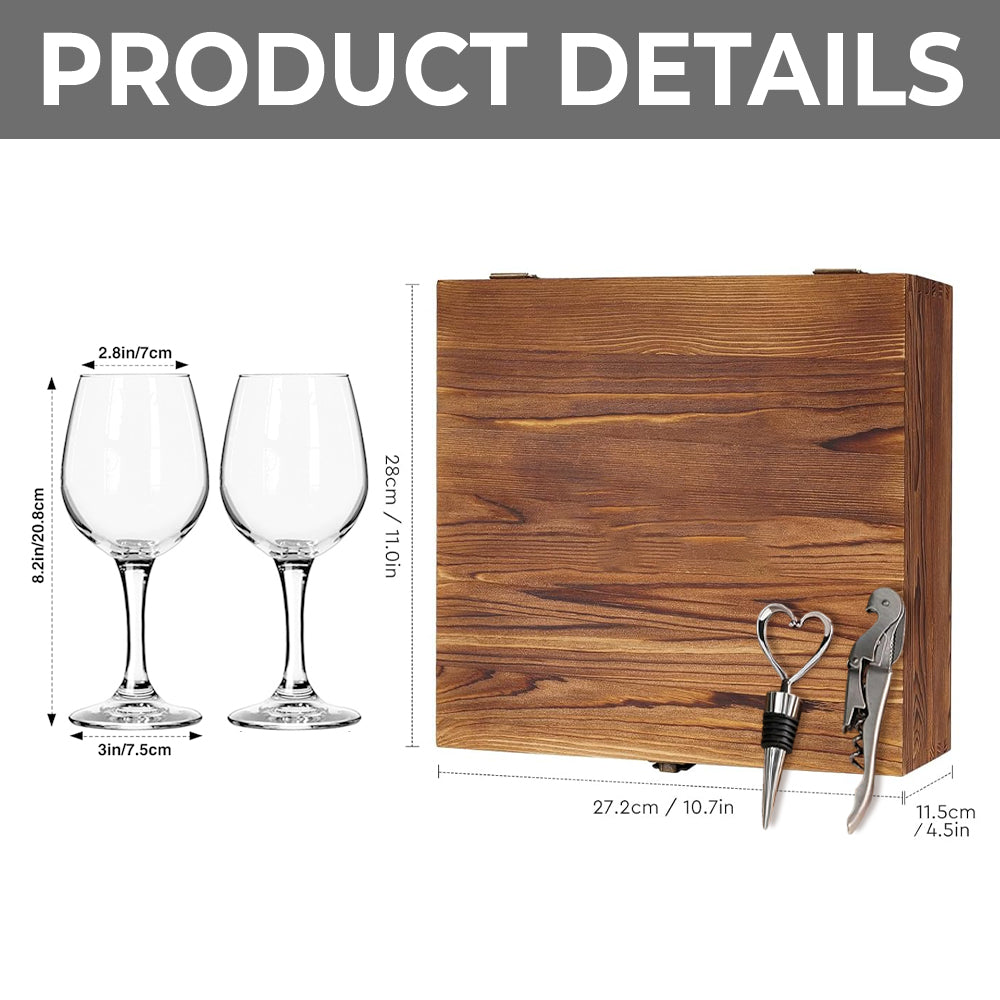 Happily Ever After - Personalized Couple Wine Glasses Set With Wooden Box