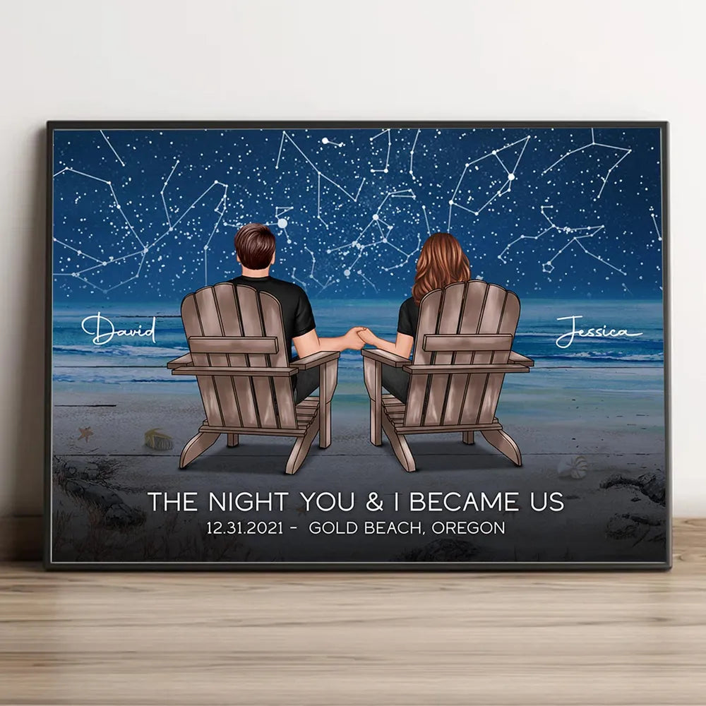 Personalized Poster of Our Starry Night – Custom Couple Poster – ‘The Night You & I Became Us’ – Ideal Gift for Lovers, Wedding, or Anniversary