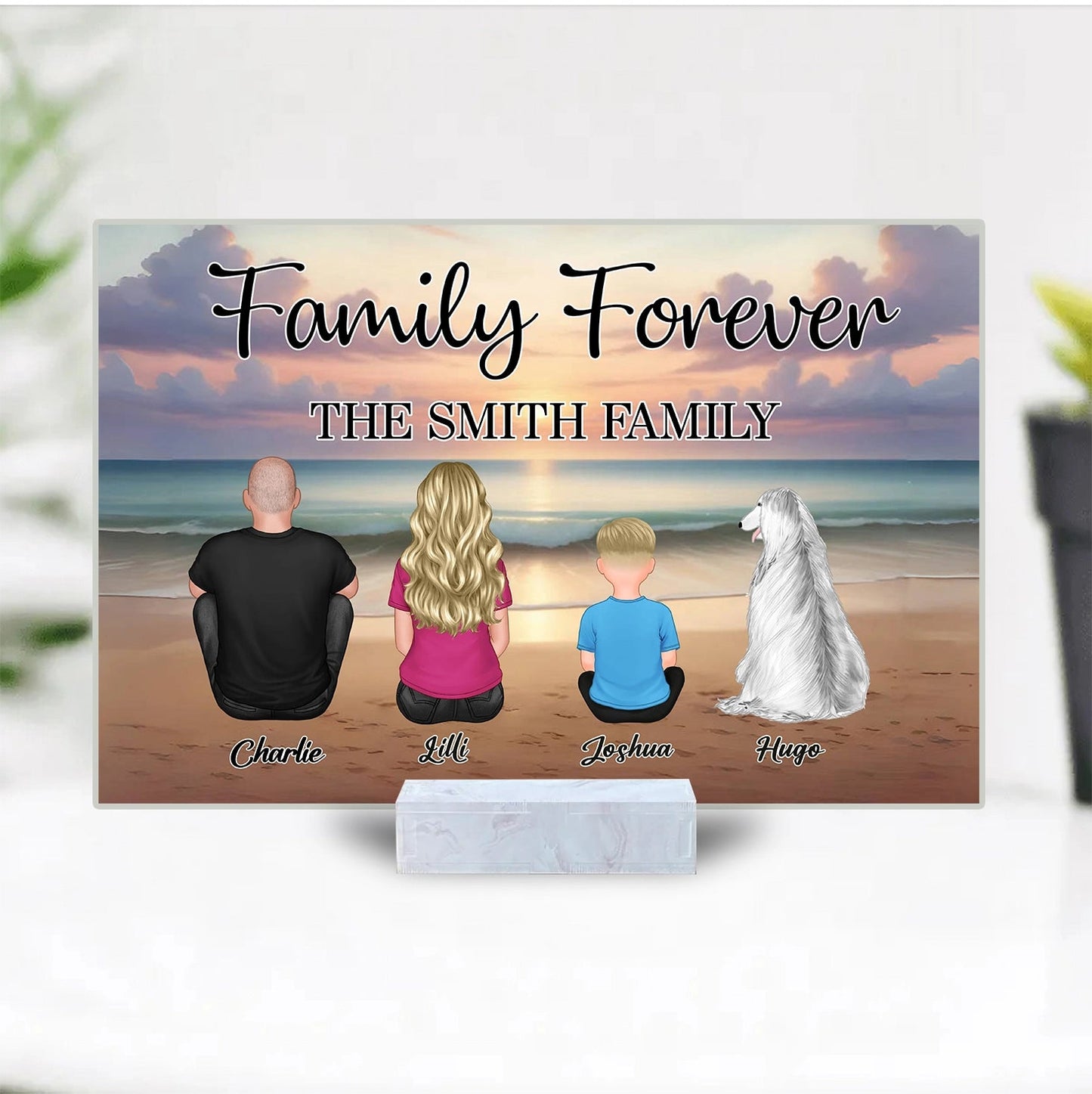 Family Forever Beach Design - Personalized 3D Crystal Sticker, Wallet Card, Blanket, Cotton Tote Bag, Wooden Carhanger, LED Plaque, Keychain and Poster, Unique Gift