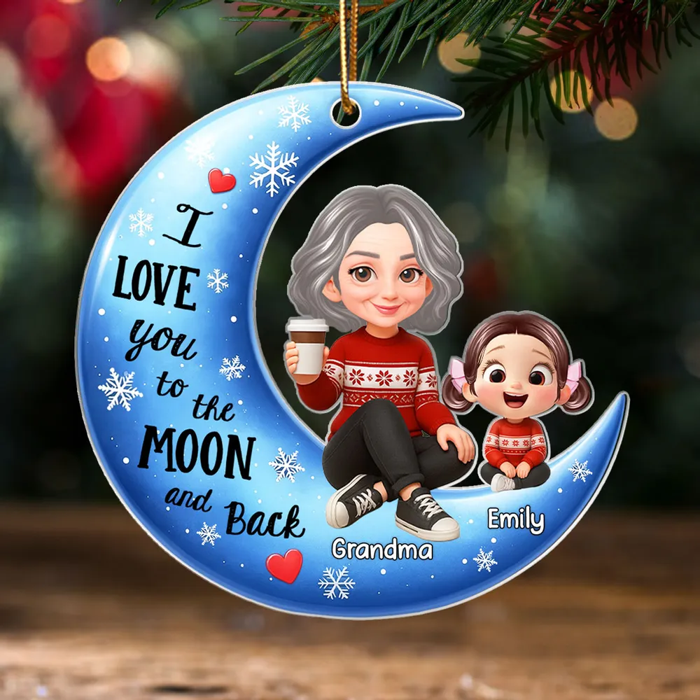 Moon Shaped Acrylic Ornament – Custom Gift with "I Love You to the Moon and Back" Quote