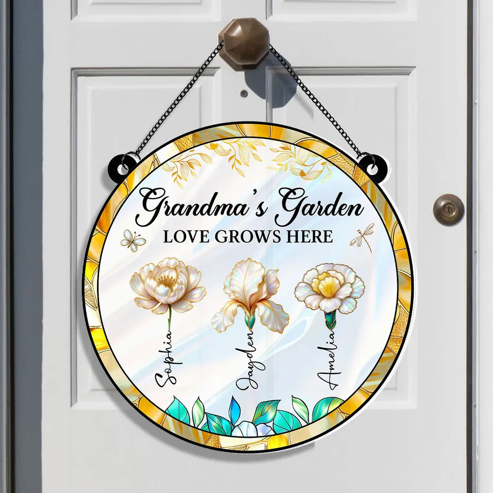 Personalized Acrylic Suncatcher Ornament – Grandma’s Garden “Love Grows Here”, thoughtful gift-ready keepsake for Grandma
