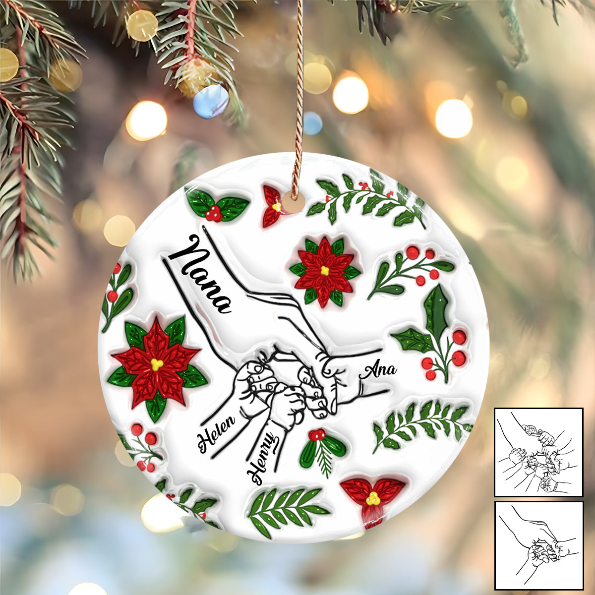 Hold My Hand, Hold My Heart - Personalized Grandma Ceramic Circle Ornament