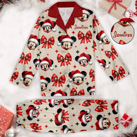 Cute Mouse Christmas Pajamas - Personalized Mouse Button Down Pajamas