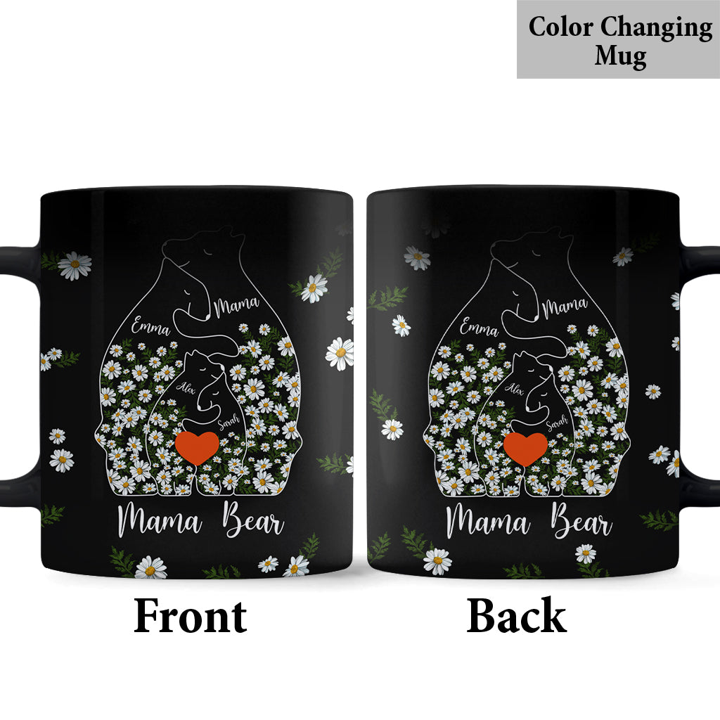 Floral Mama Bear And Cubs Hugging - Personalized Mother Mug