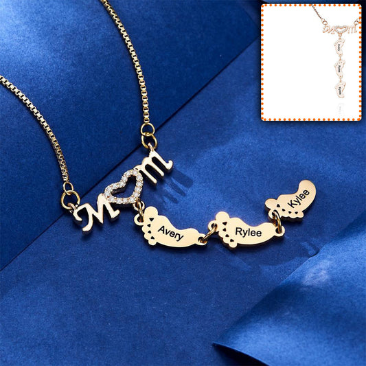 Custom Name Baby Feet - Personalized Mother Engraved Baby Feet Mom Necklace