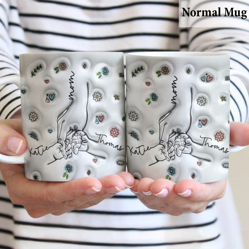 Mother & Child/ Chidren Holding Hands Line Art Style - Personalized Mother Mug