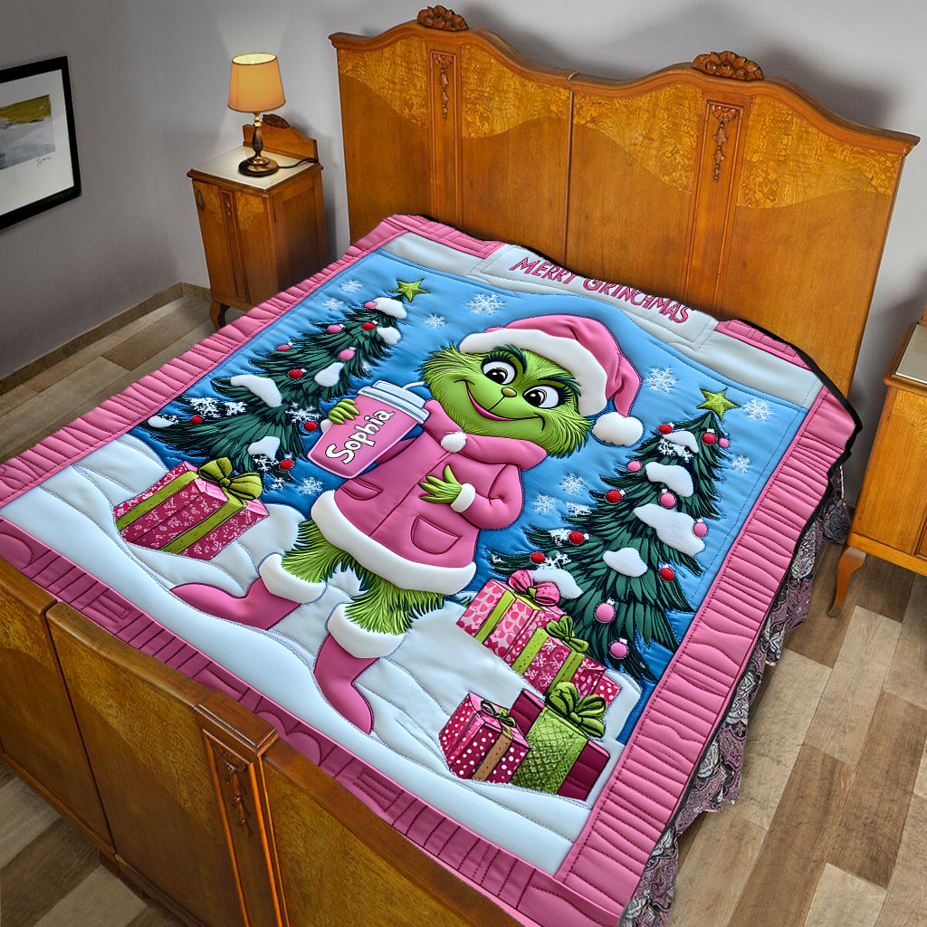Grinchy Green Lady - Personalized Stole Christmas Quilt