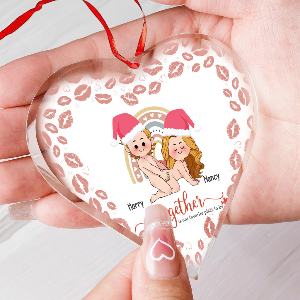 Together Is Our Favorite Place - Personalized Couple Heart Shaped Glass Ornament