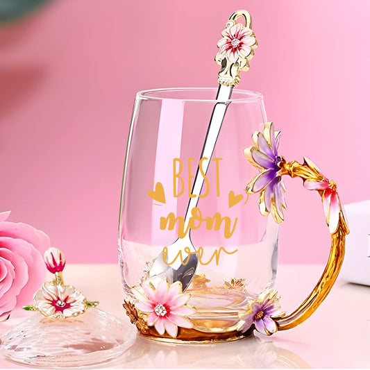 Best Mom Ever - Personalized Mother Flower Glass Tea Cup