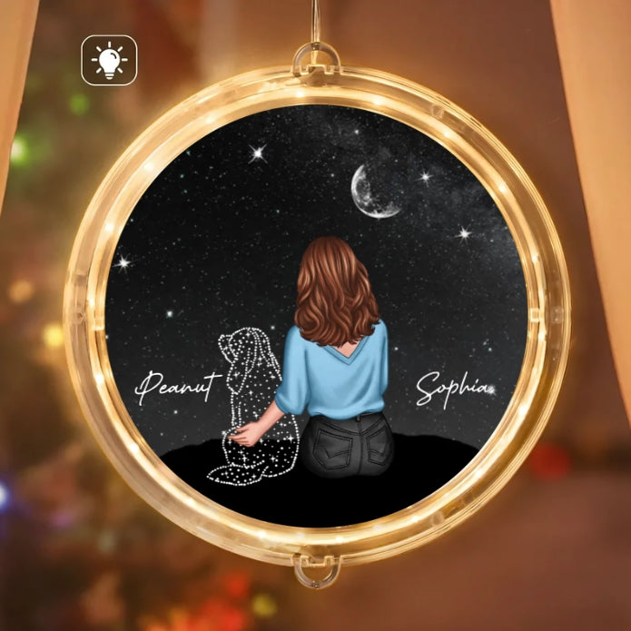 Personalized Ornament, Plaque, Keychain, Pillow, Sign, Lamp - Custom Memorial Gift for Pet Lovers - Starry Night with Dog and Owner