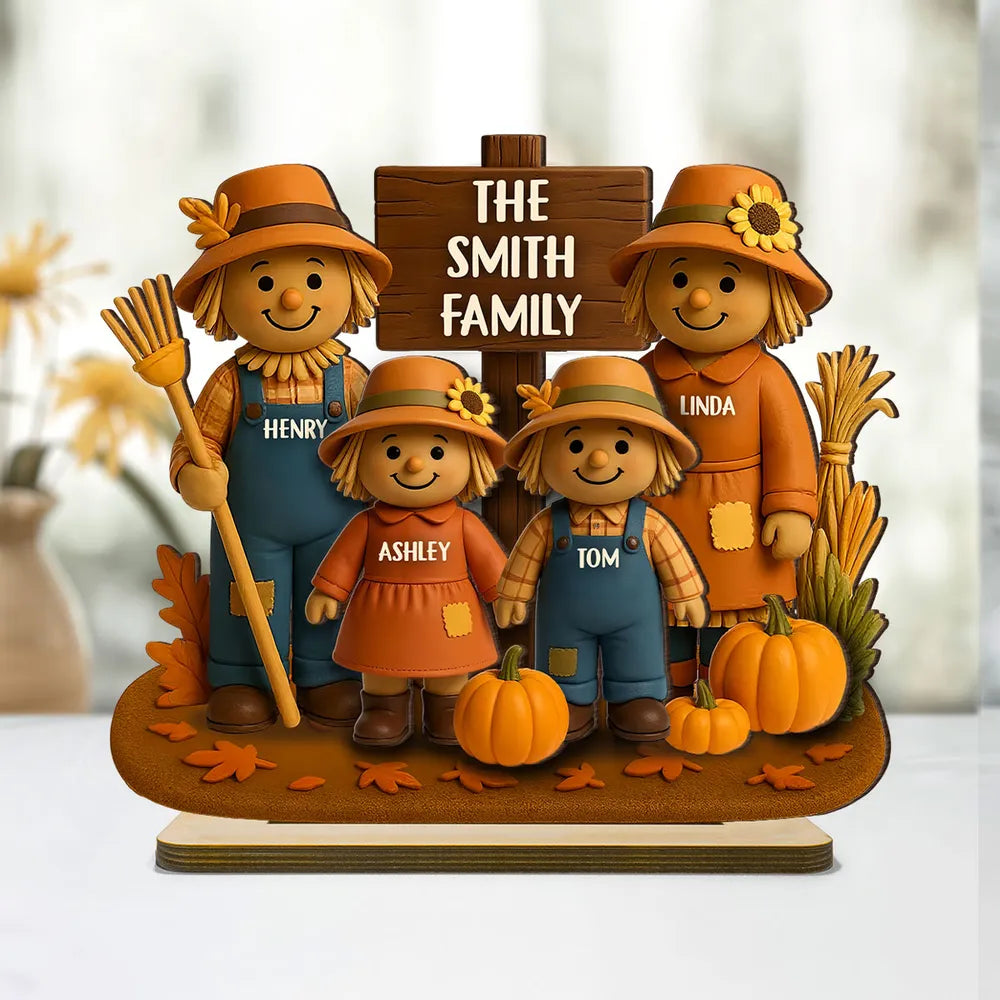 Personalized Scarecrow Family Wooden Plaque – Cozy Harvest Décor for Home