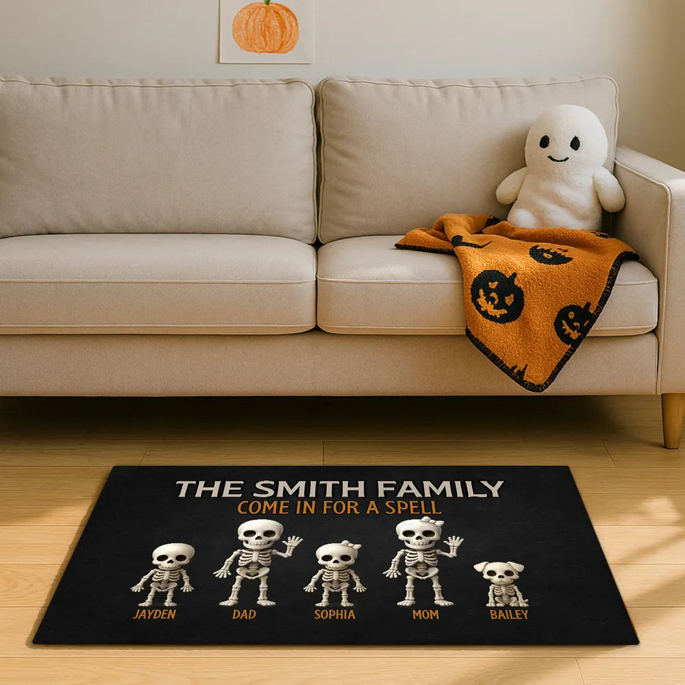 Skeleton Family Welcome Standard Doormat, Halloween Décor for Fun Entryway Ambiance