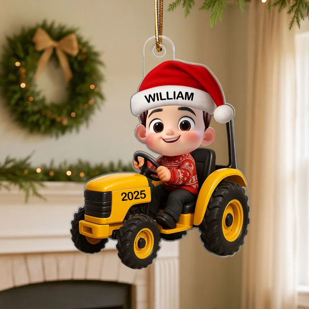 Acrylic Ornament with Christmas Tractor Design, Whimsical Holiday Style, Perfect Gift for Kids and Family