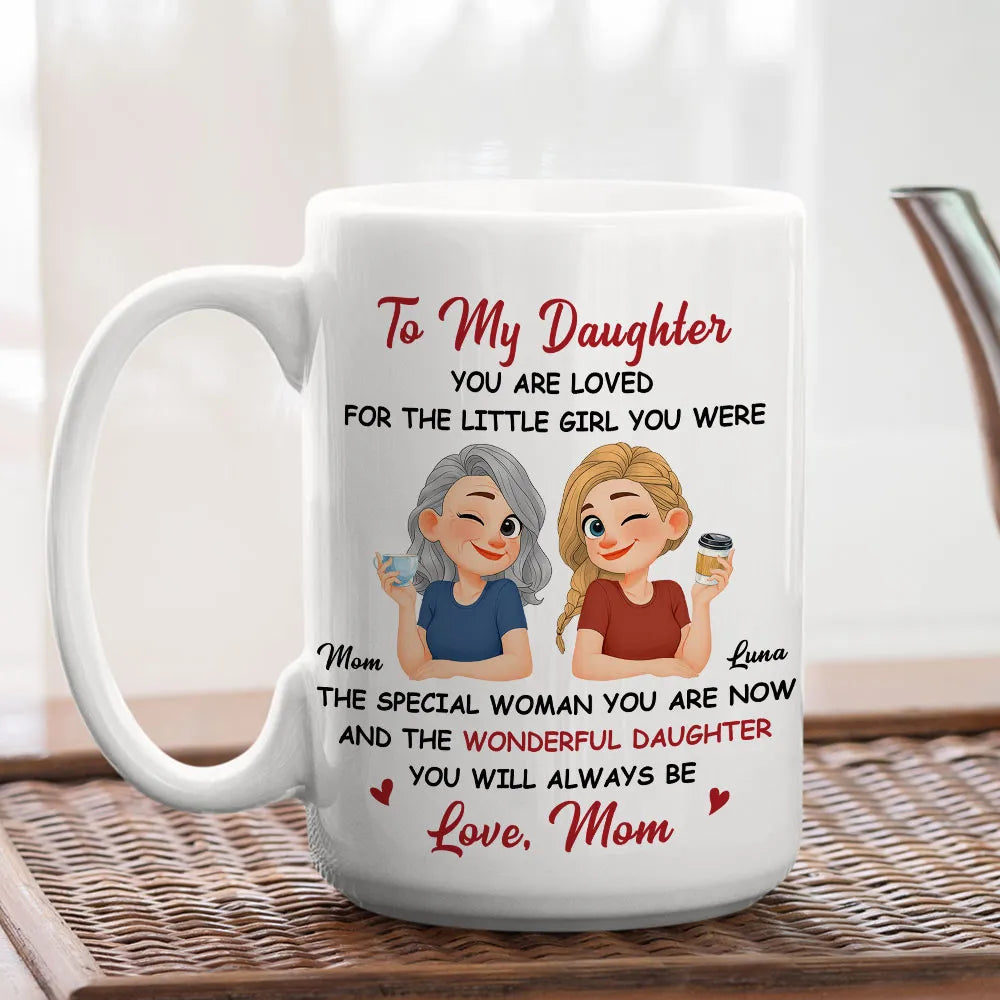 Personalized White Ceramic Mug for Daughter, Cute Mom and Daughter Coffee Design, Unique Gift From Mom
