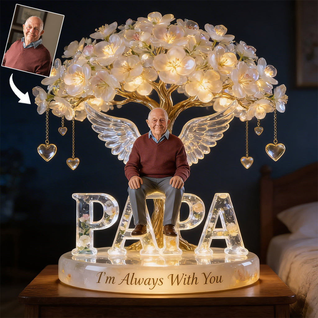Custom Always In Our Hearts Angel Wings Figurine, Personalized German Shepherd Memorial Tree Lamp Statue, Dog Loss Sympathy Night Light