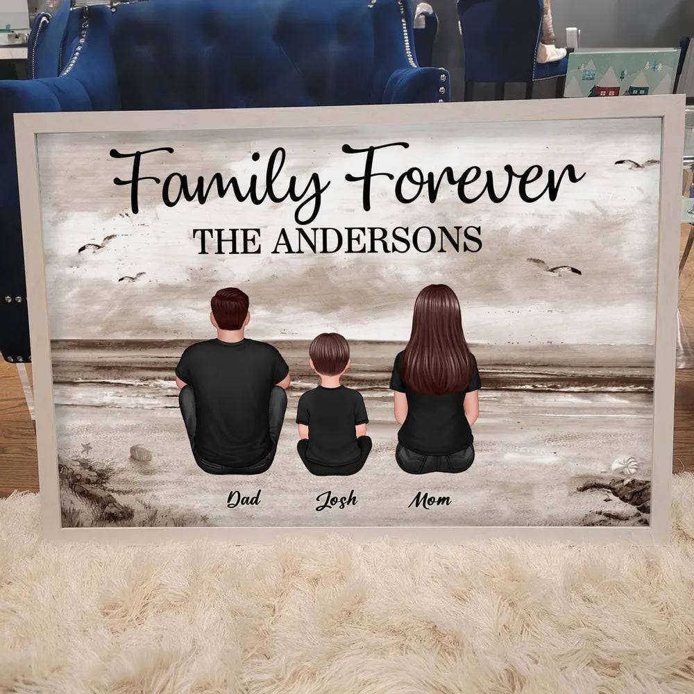 Family Forever Beach Design - Personalized LED Plaque, Keychain, Poster, Wallet Card, and Pillow, Unique Gift