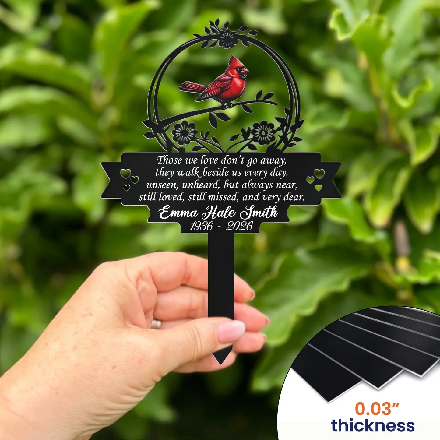 Those We Love Don't Go Away Metal Garden Stake, Personalized Memorial Yard Decor with Cardinal - Meaningful Remembrance Gift