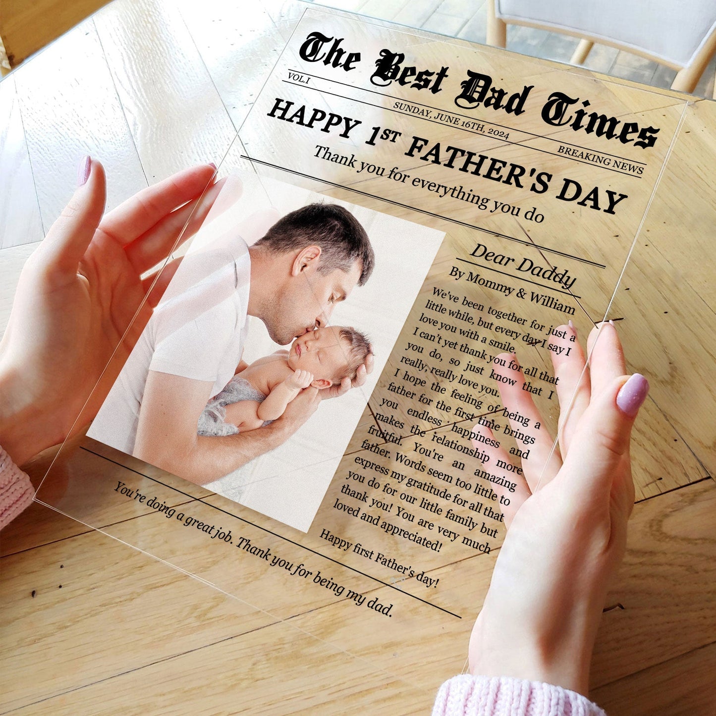 Happy 1st Father’s Day – Personalized Acrylic Plaque with Custom Photo and Heartfelt Message – Ideal Gift for New Fathers