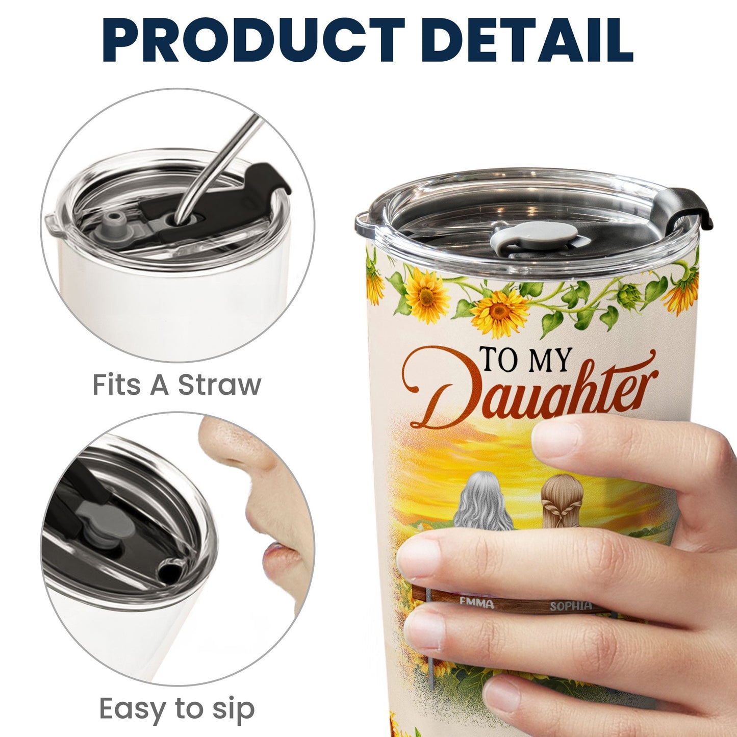 To My Daughter Sunflower Insulated Travel Tumbler with Heartfelt Message, Meaningful Keepsake, Perfect Gift for Her