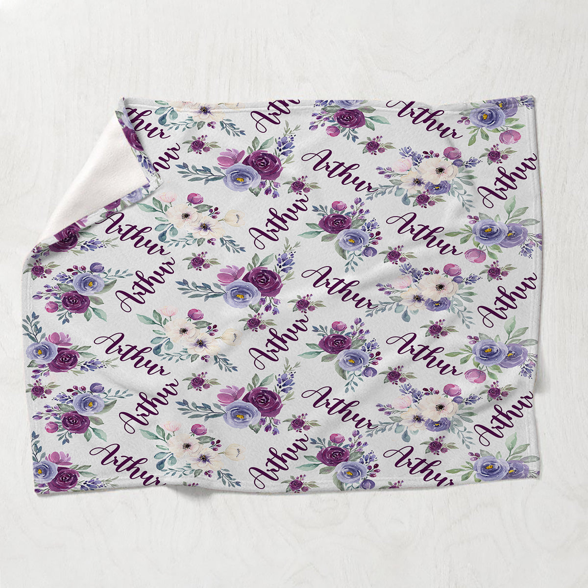 Custom Name Purple Flowers - Personalized grandson Blanket
