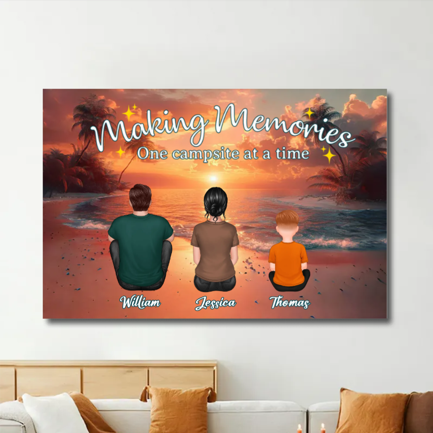 Camping Family Back View Design - Personalized Keychain, Poster, Car Hanger, Wallet Card, Pillow, and Sticker, Unique Gift