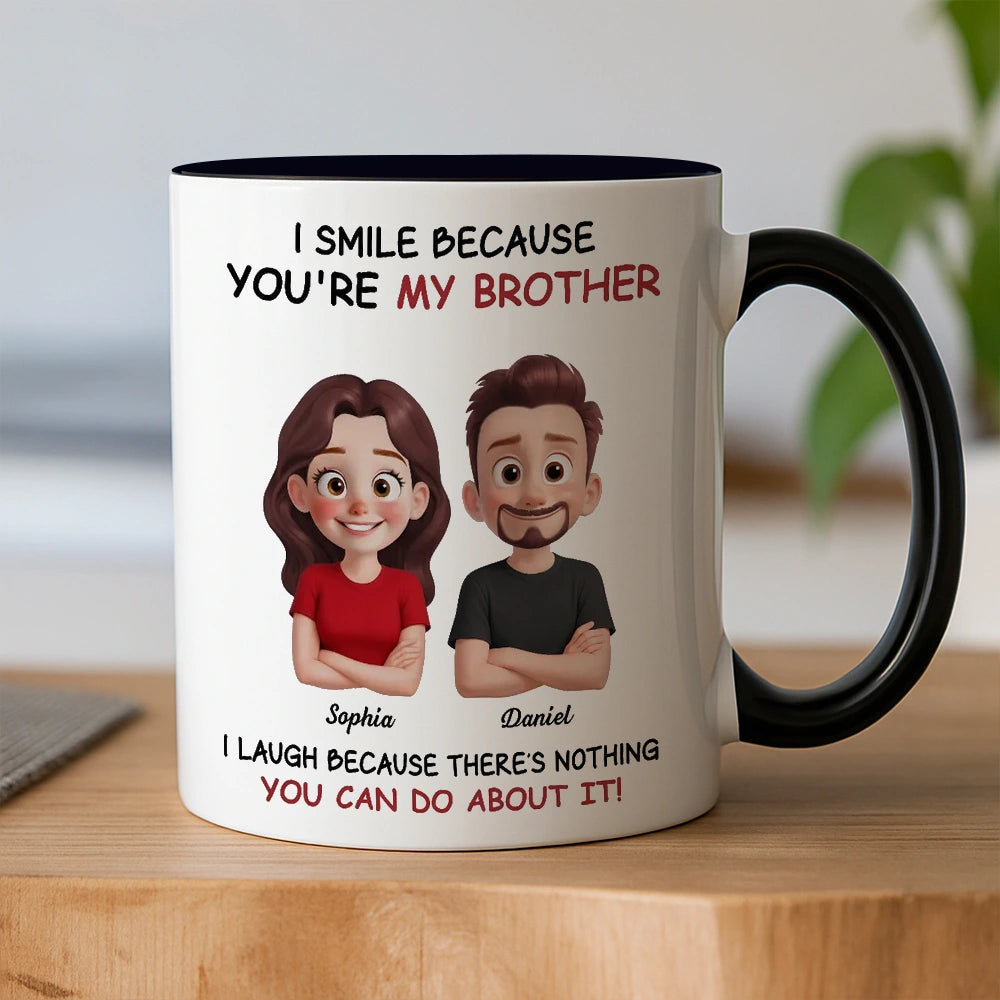 Funny Sibling White Ceramic Mug – Personalized Brother & Sister Cartoon, Playful Quote, Creative Gift for Coworker or Family