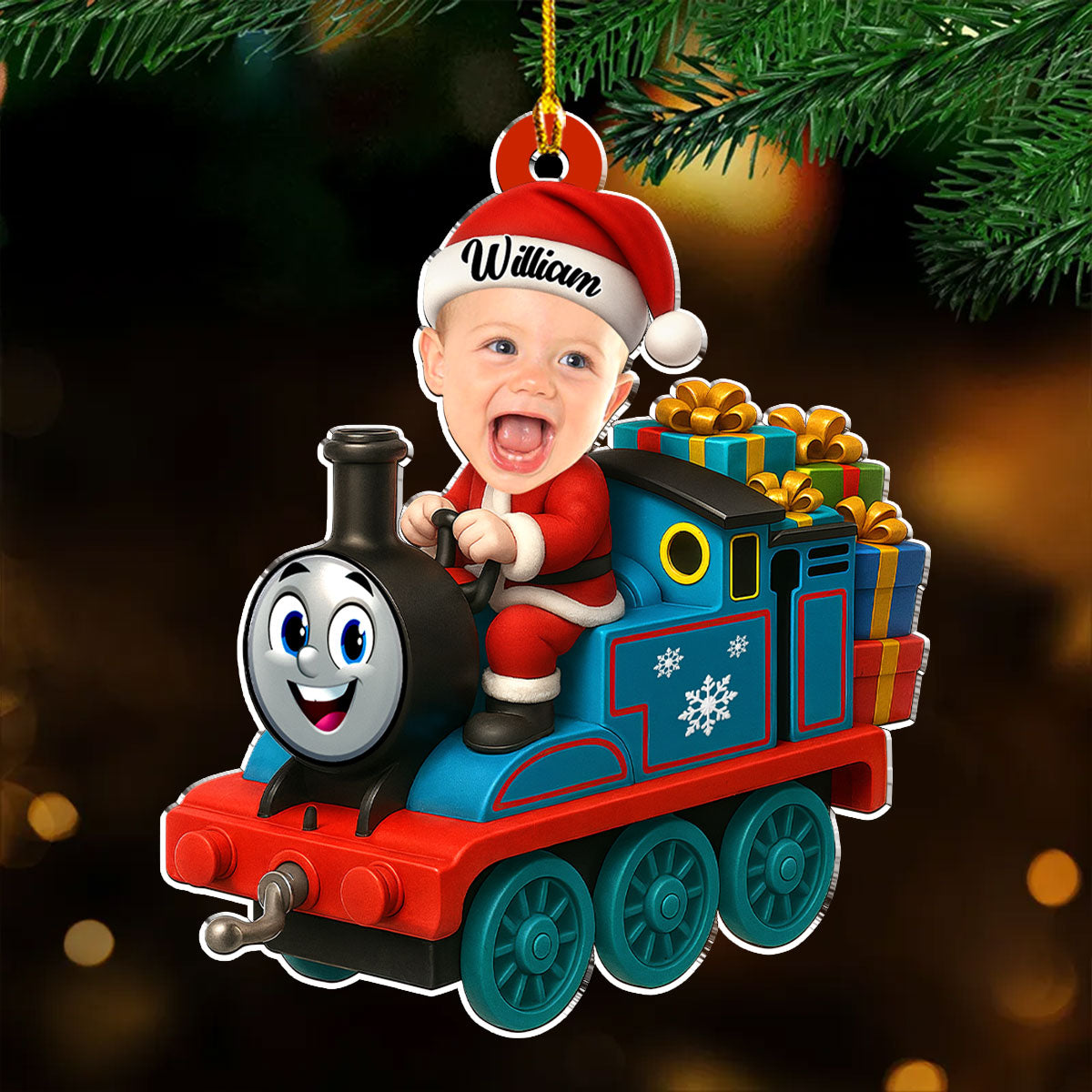 Acrylic Ornament Personalized Santa Train Tree Decor, Cute Cartoon Style, Festive Joy, A Unique Gift for Kids & Family