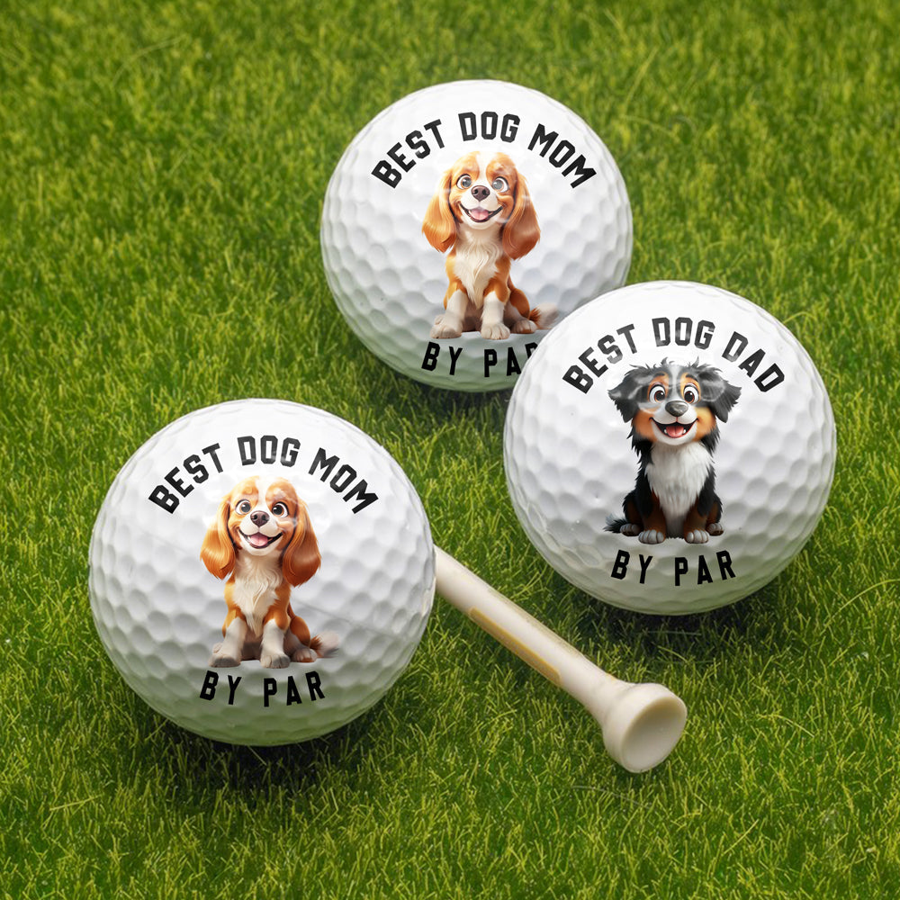 Personalized Best Dog Dad Golf Ball with Cute Dog Cartoon, Funny Unique Gift for Golf Lovers
