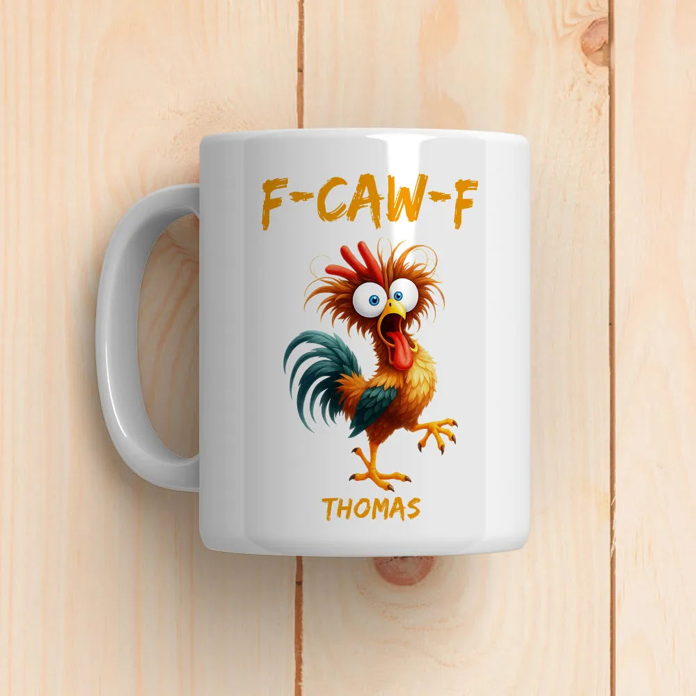 Personalized White Ceramic Mug with Funny Chicken Illustration, Unique Custom Gift for Coworker, Morning Coffee Mood Booster